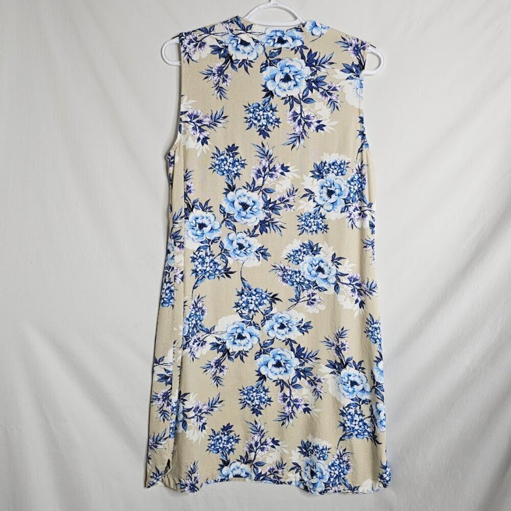 JESSICA HOWARD Linen Dress size 12 TAN BLUE FLORAL Summer Sleeveless V-Neck Cute - Picture 8 of 8